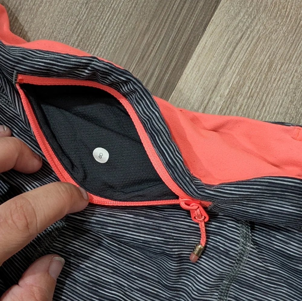 Lululemon, Women's 8, Pace Rival Crop, Black Slate - Grapefruit, Legging Running
